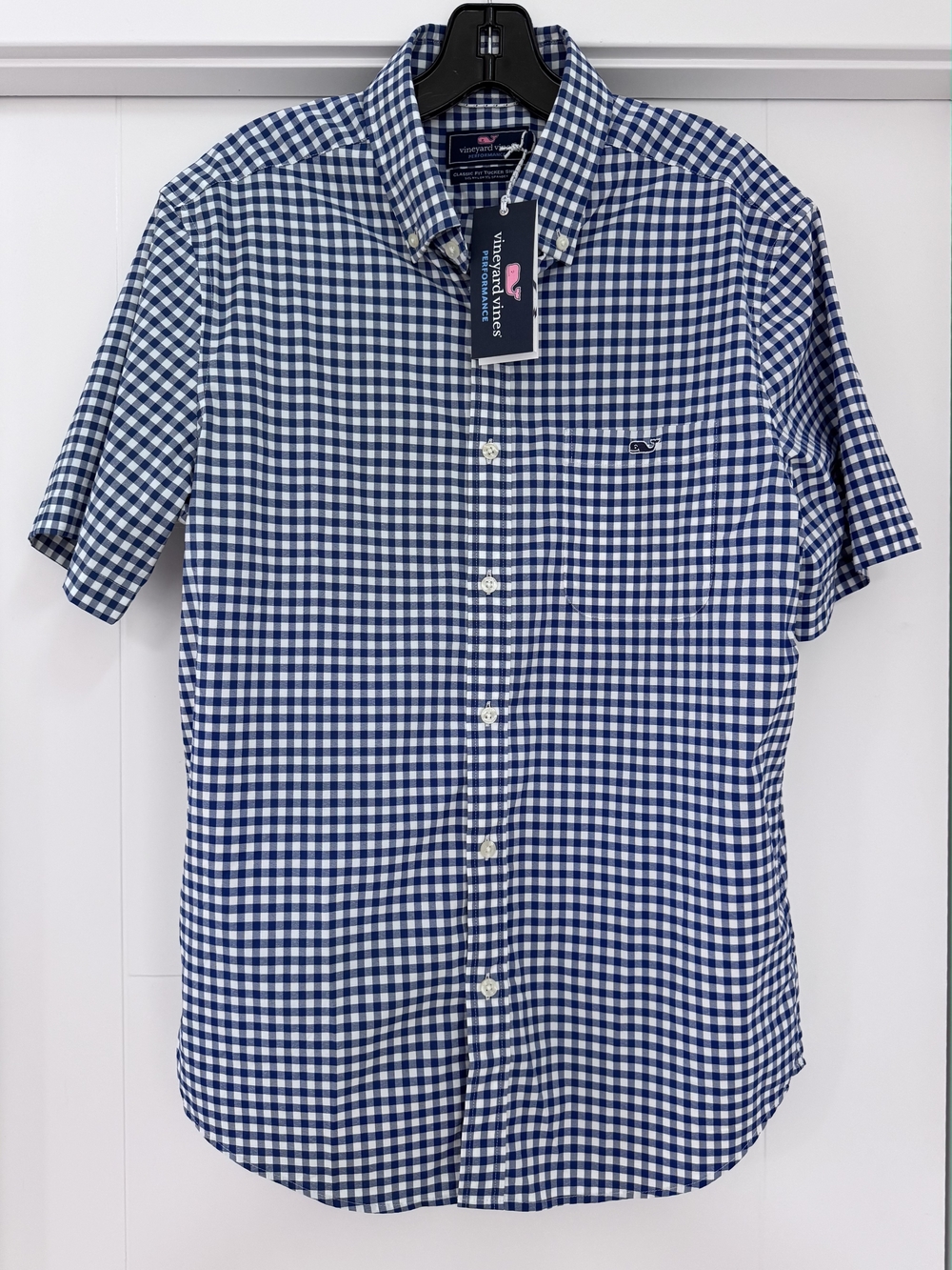 Vineyard Vines Navy and White Gingham Short-Sleeve Button-Down Shirt